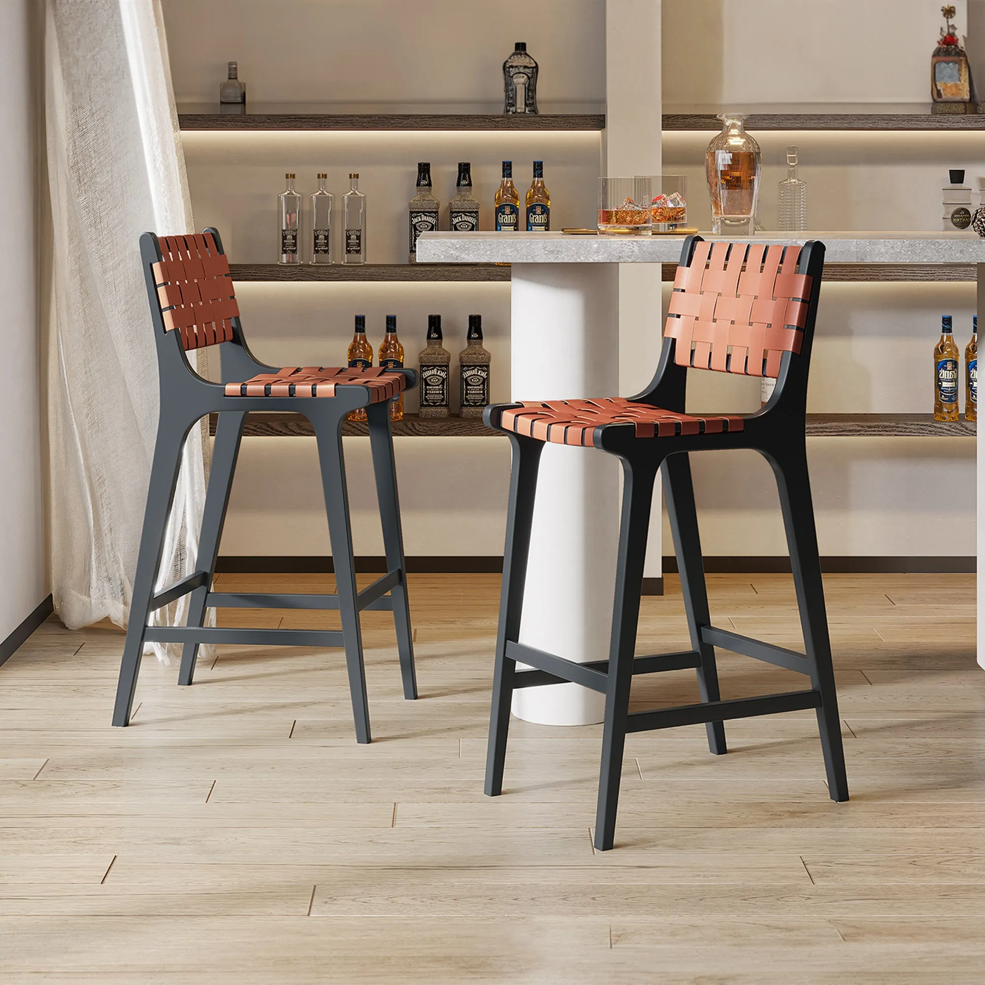 Woven Leather Counter Stool